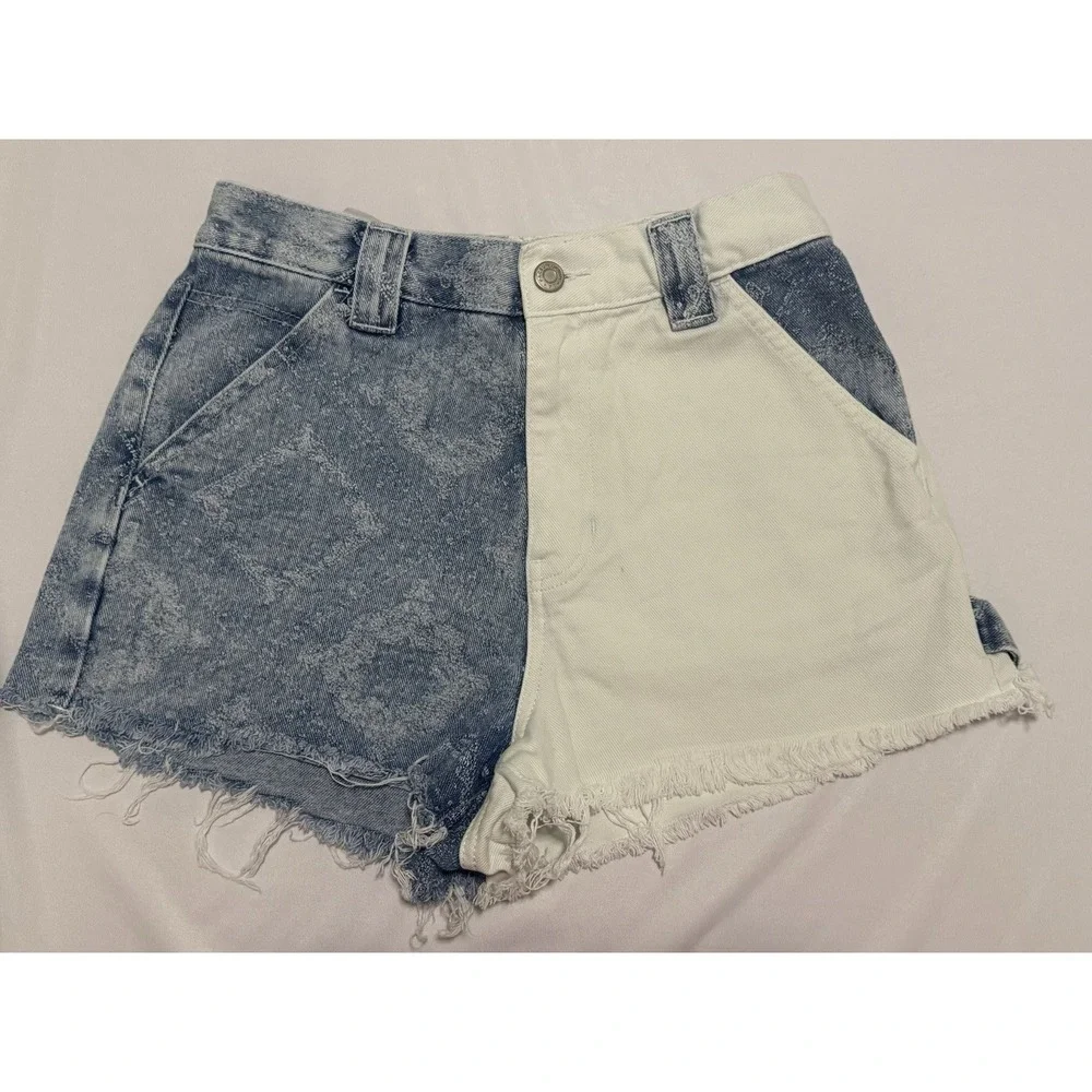 Pacsun Carpenter Shorts Womens 27/2 Festival Denim White Cut Offs Cotton Raw Hem